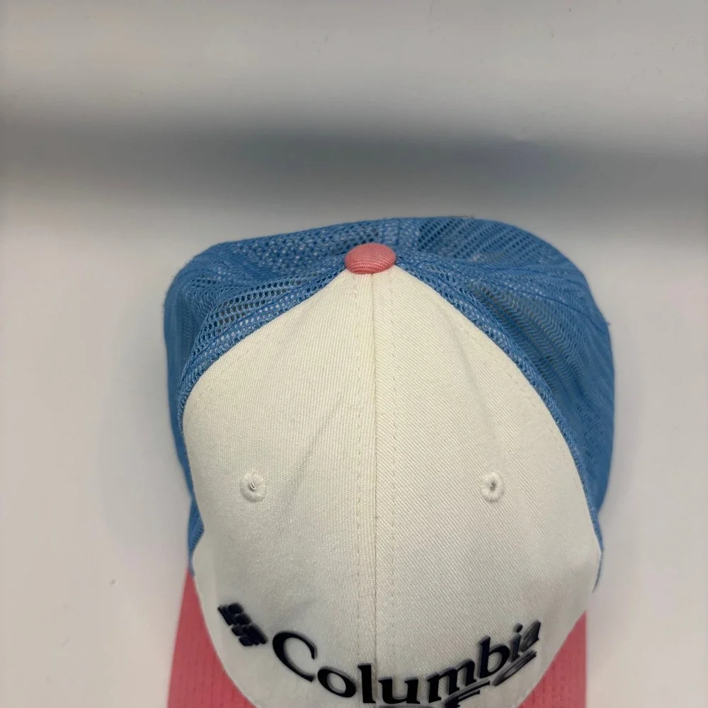 Trucker Hat Columbia Pink Blue White Cotton Elastane PFG Mesh Snapback Logo